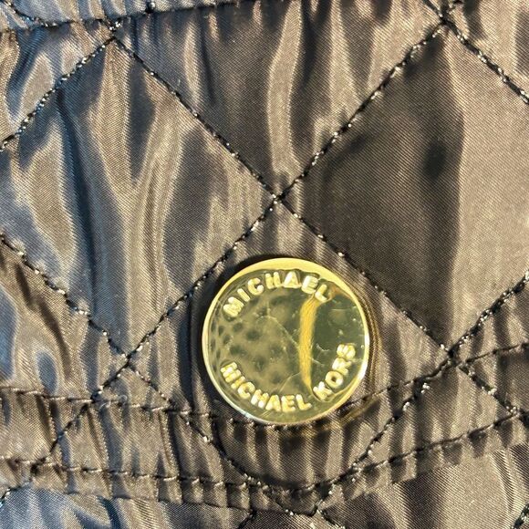 Michael Kors Ladies Quilted Trench Coat Black Large Gold Belted Hooded Jacket - Picture 8 of 16